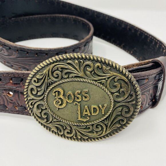 Idyllwind Women XL Boss Lady Buckle Brown Leather Western Hand Tooled Rodeo Belt main image 9